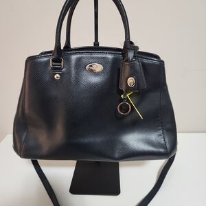 Coach Margot Crossgrain Small Black Leather Satchel